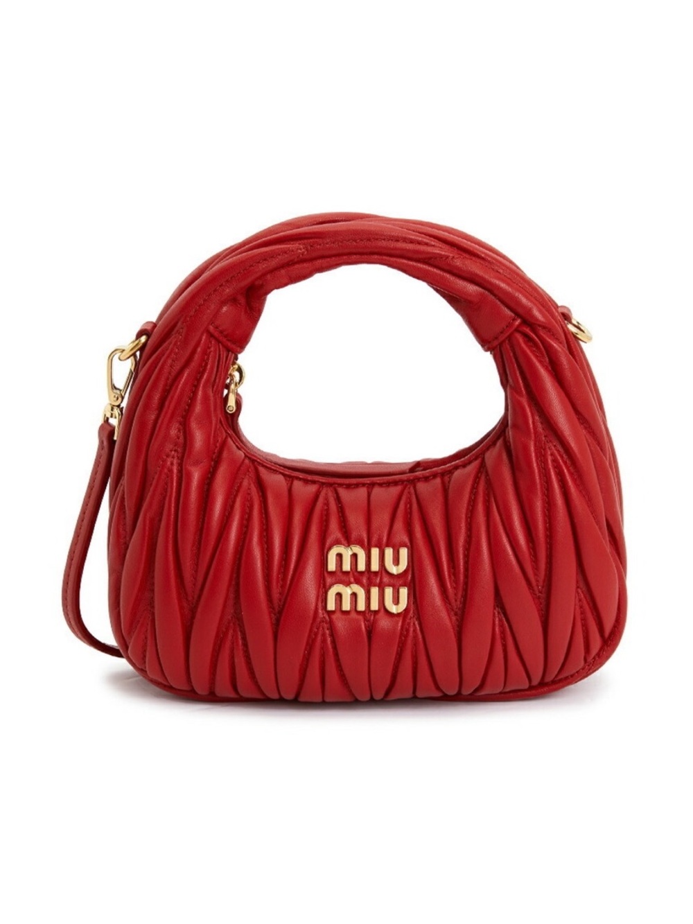 Miu Miu Red Matelassé Mini Hobo with Gold Logo